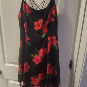 Floral Black and Red Dress